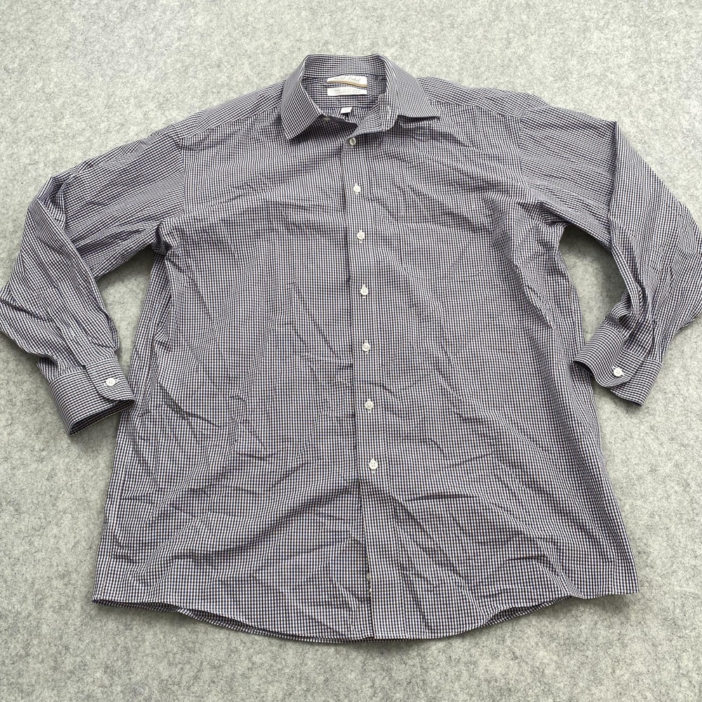 Roundtree & Yorke Gold Label Shirt Mens 16.5 32/33 Blue Check Non Iron Dress